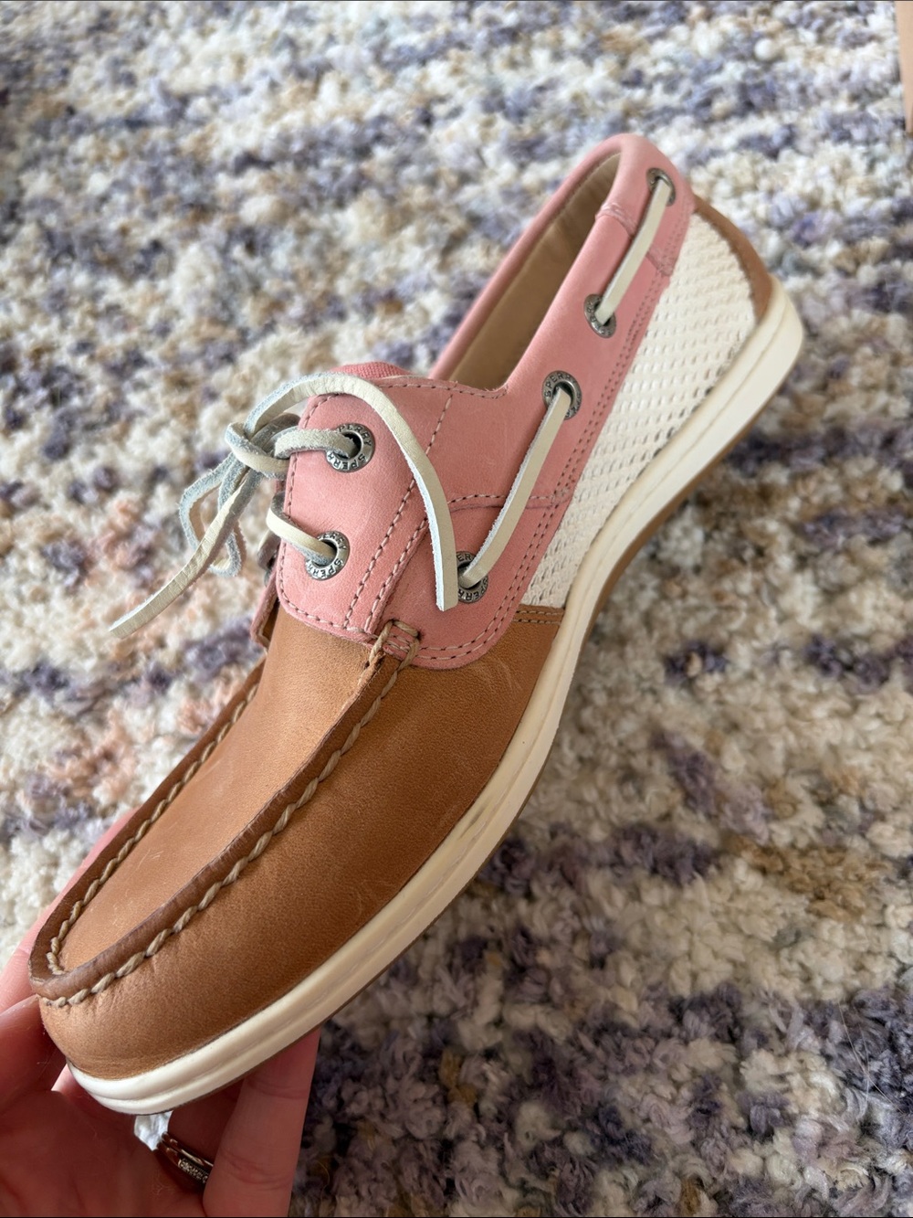 Sperry Koifish Pink Tan Leather Mesh Boat Shoes Women’s 7.5 NWT - Picture 4 of 12